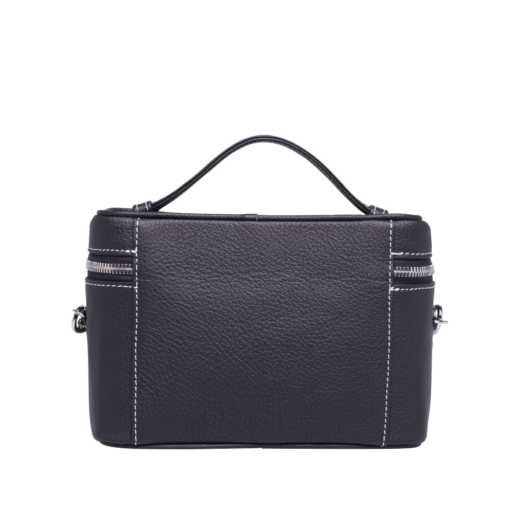 Shoulder bag made of black calfskin leather with contrast stitching